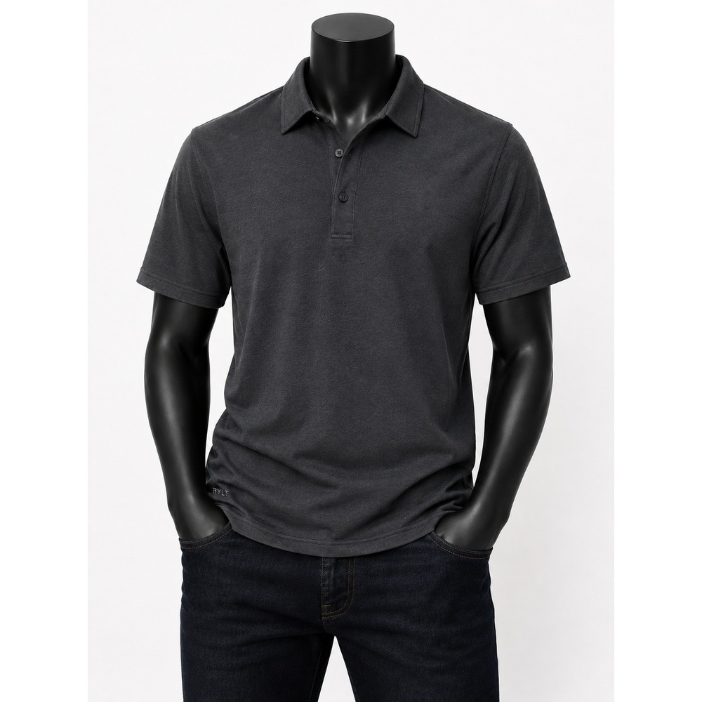 BYLT Premium Basics Mens Drop-Cut Short Sleeve Polo Lux Charcoal Large L